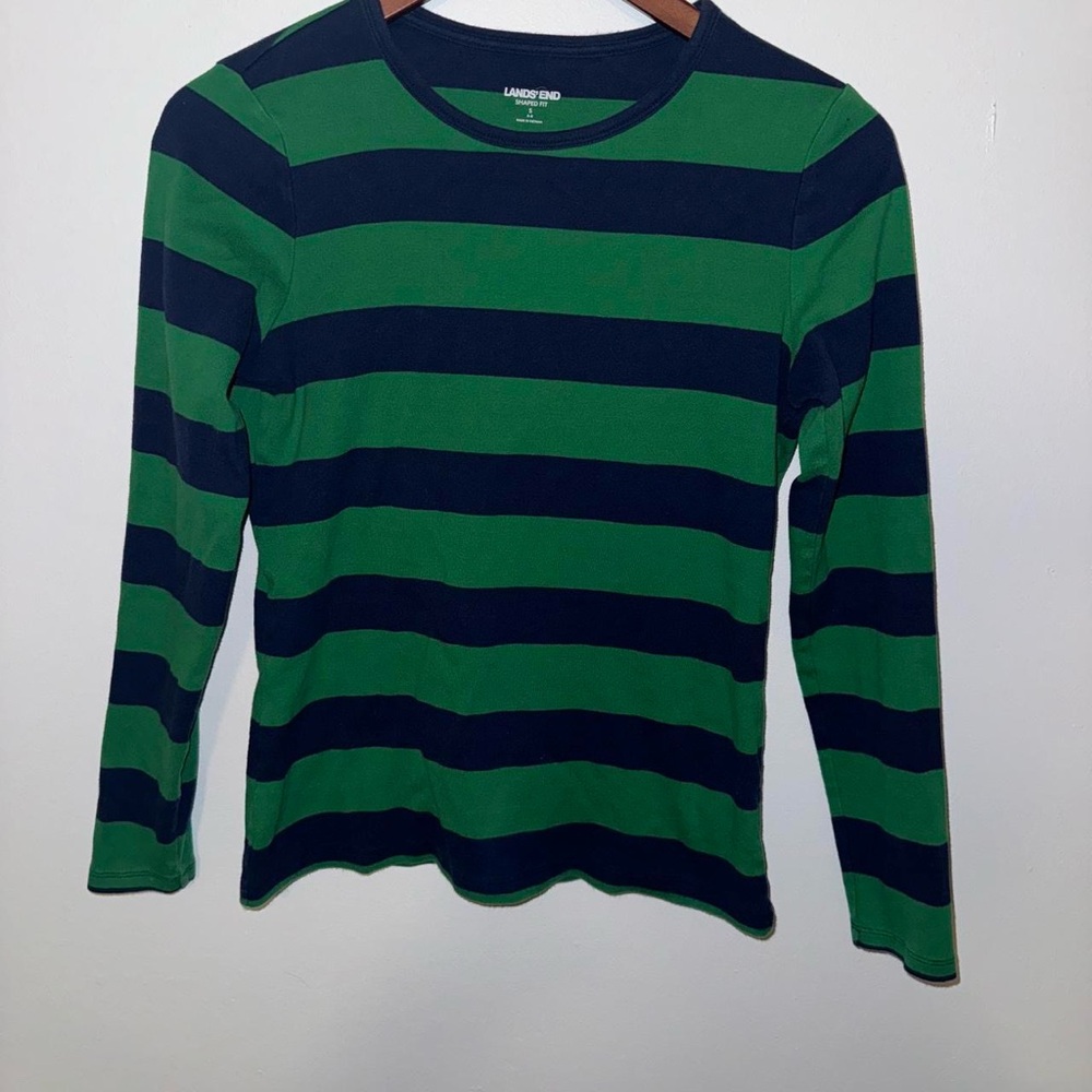 Lands' End Blue and Green Striped Shirt